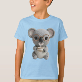 Camiseta Lindo Coala de Crochê Segurando Café - Arte de Ani
