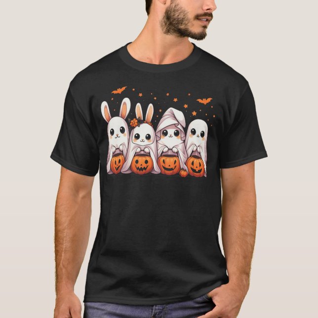 Camiseta Lindo Coelho Fantasma de Outono Festa de Halloween (Frente)
