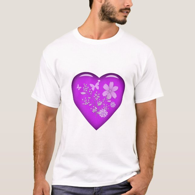 Camiseta Lindo Coração Floral de Vidro (Frente)