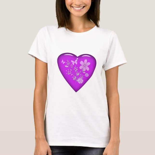 Camiseta Lindo Coração Floral de Vidro (Frente)