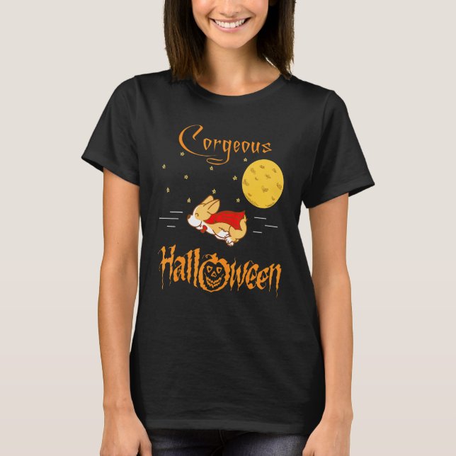 Camiseta Lindo Corgi de Halloween com Cachorro Vampiro Voad (Frente)