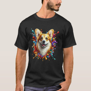 Camiseta Lindo Corgi Galês em Salpicos de Tinta Colorida