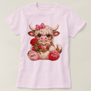 Camiseta Lindo Cowboy Highland de São Valentim Segurando Ro