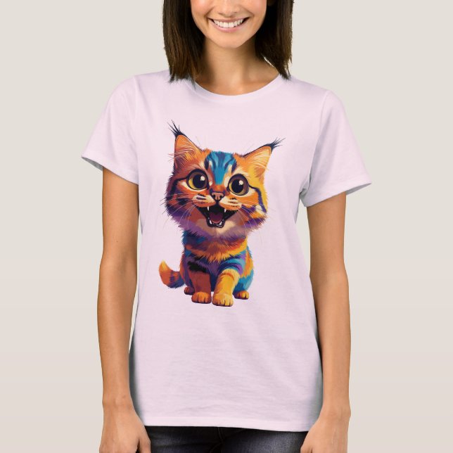 Camiseta Lindo design simples cor amante de gatos  (Frente)