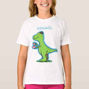 Camiseta Lindo dinossauro cartoon t rex verde engraçado