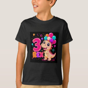 Camiseta Lindo dinossauro Rex 3 Aniversário 3º Colorido Men