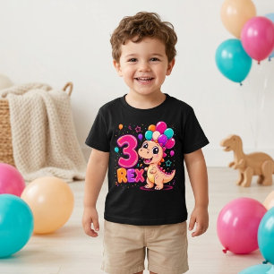 Camiseta Lindo Dinossauro Rex 3 Aniversário Colorido Menino