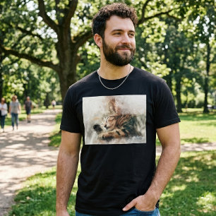 Camiseta Lindo e fofo gatinho dormindo aquarela