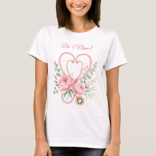 Camiseta Lindo Estetoscópio Floral de Enfermagem e Médico C