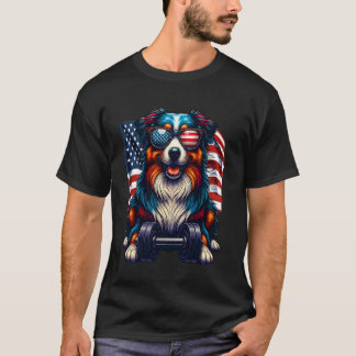 Camiseta Lindo fisiculturista de Australian Shepherd com Ba