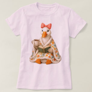 Camiseta Lindo Ganso Bibliófilo Bebendo Café com Laço Outon