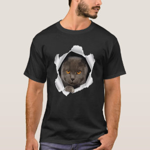 Camiseta Lindo Gatinho de Roupa Rasgada British Shorthair
