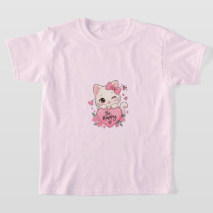Camiseta Lindo Gatinho Rosa Seja Feliz Boas Coisas Levam Te
