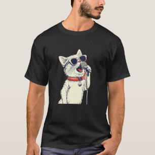 Camiseta Lindo Gato Branco com Microfone de Karaokê para Co