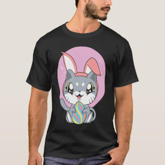 Camiseta Lindo Gato Bunny Ovos Festa de Páscoa Fantasia Fel