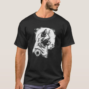 Camiseta lindo gato e girassol com silhueta da lua