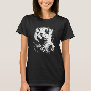 Camiseta lindo gato e silhueta de girassol retrato w