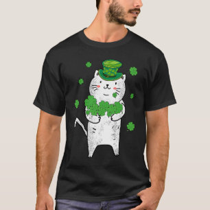Camiseta Lindo Gato Leprechaun Dia de São Patrício Trevo C