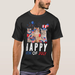Camiseta Lindo Gato Persa Vermelho Branco Azul Patriótico F