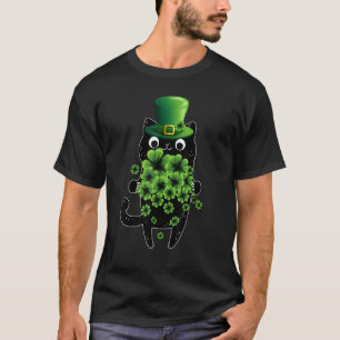 Camiseta Lindo Gato Preto Dia de São Patrício Duende Mulher