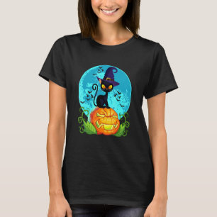 Camiseta Lindo Gato Preto Do Dia Das Bruxas Chapéu De Bruxa
