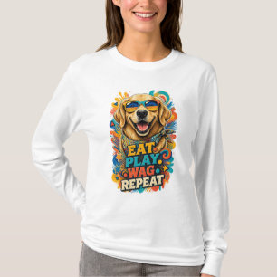 Camiseta Lindo Golden Retriever Comer Brincar Balançar Repe
