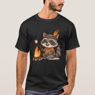 Camiseta Lindo guaxinim acampando e assando marshmallow ret