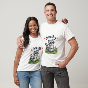 Camiseta Lindo Jimothy Guaxinim no Jardim com Corações