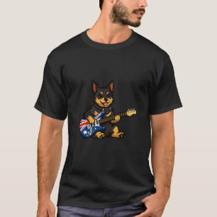 Camiseta Lindo Kelpie Tocando Guitarra u2013 Bandeira Austr