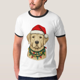 Camiseta Lindo Labrador de Natal com Chapéu de Papai Noel e