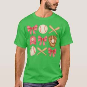Camiseta Lindo Laço de Beisebol Rosa Menina Fã de Esportes