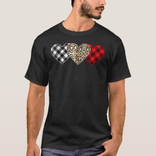 Camiseta Lindo Leopardo de Três Corações em Xadrez Vermelho