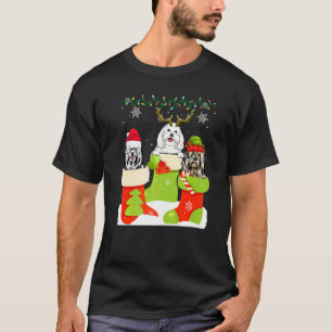 Camiseta Lindo Maltês de Natal em Meia Rena de Natal Papai