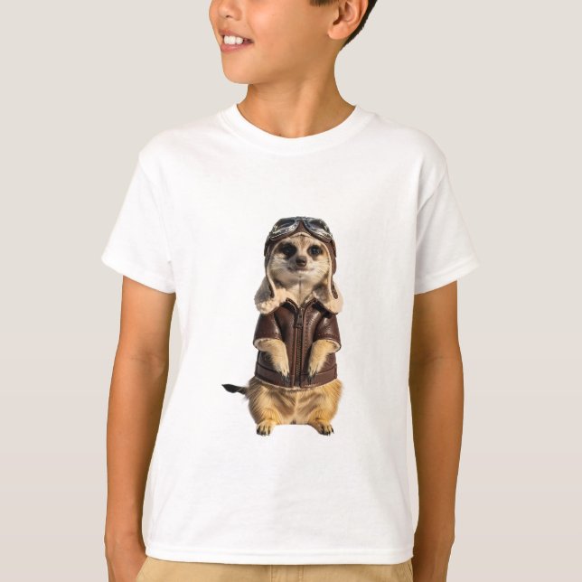 Camiseta Lindo Meerkat Piloto Aviador Crianças (Frente)