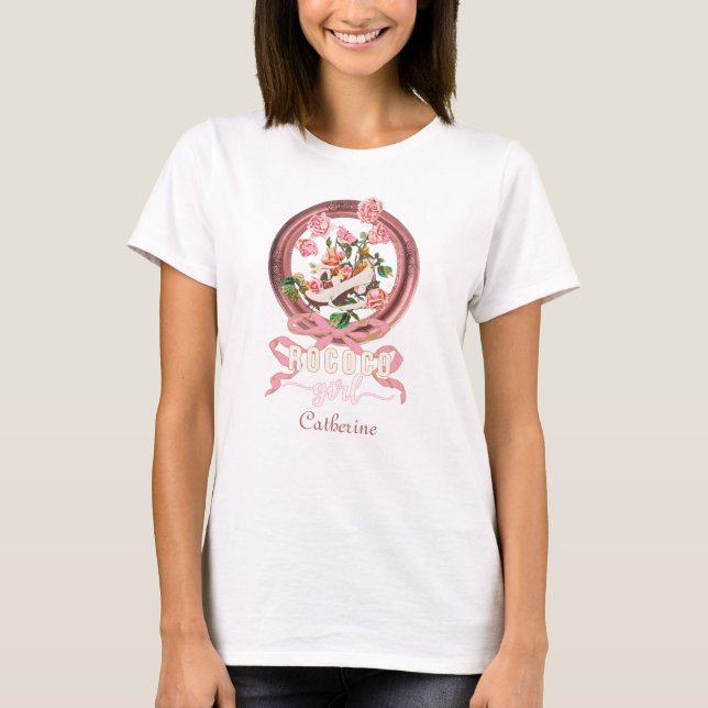 Camiseta Lindo Nome de Sapato Rosa Clássico Rococó Menina (Frente)