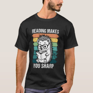 Camiseta Lindo ouriço retrô lendo um livro Amante de leitor