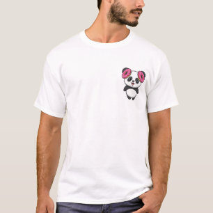 Camiseta Lindo Panda de Desenho Animado Usando Fones de Ouv