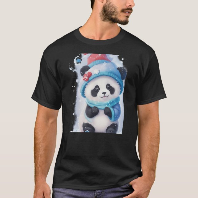 Camiseta Lindo Panda de Neve para Crianças Mulheres Homens  (Frente)