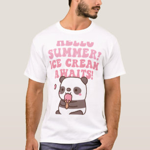 Camiseta Lindo Panda Olá Verão Sorvete Espera