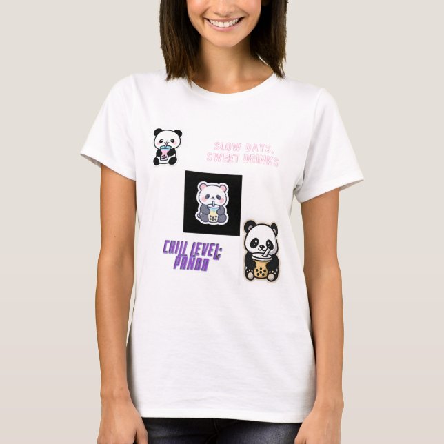 Camiseta Lindo Panda Relaxado Com Boba (Frente)