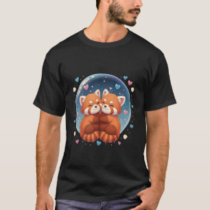 Camiseta Lindo Panda Vermelho Abraçando em Arte Kawaii de B