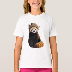 Camiseta Lindo Panda Vermelho de Meia com Boné Adorável par