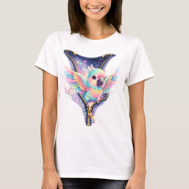 Camiseta Lindo Papagaio Cósmico Espiando Fecho Eclântico Fa (Frente)