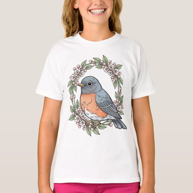 Camiseta Lindo Pássaro de Connecticut Com Laurel da Montanh (Frente)