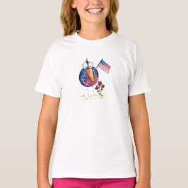 Camiseta Lindo Pássaro Patriótico Caprichoso com Bandeira