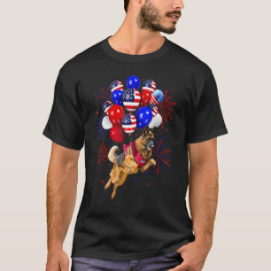 Camiseta Lindo Pastor Alemão Patriótico Balão Bandeira Dos