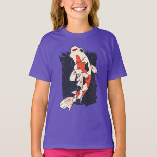 Camiseta Lindo Peixe Koi com Cores Vermelho Branco Preto