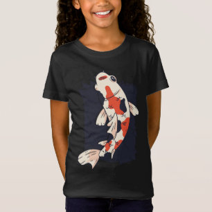 Camiseta Lindo Peixe Koi com Cores Vermelho Branco Preto