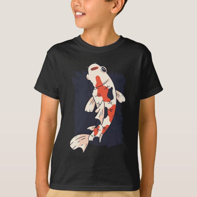 Camiseta Lindo Peixe Koi com Cores Vermelho Branco Preto (Frente)
