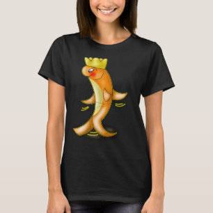 Camiseta Lindo Peixe Laranja Kawaii Dançando Com Coroa